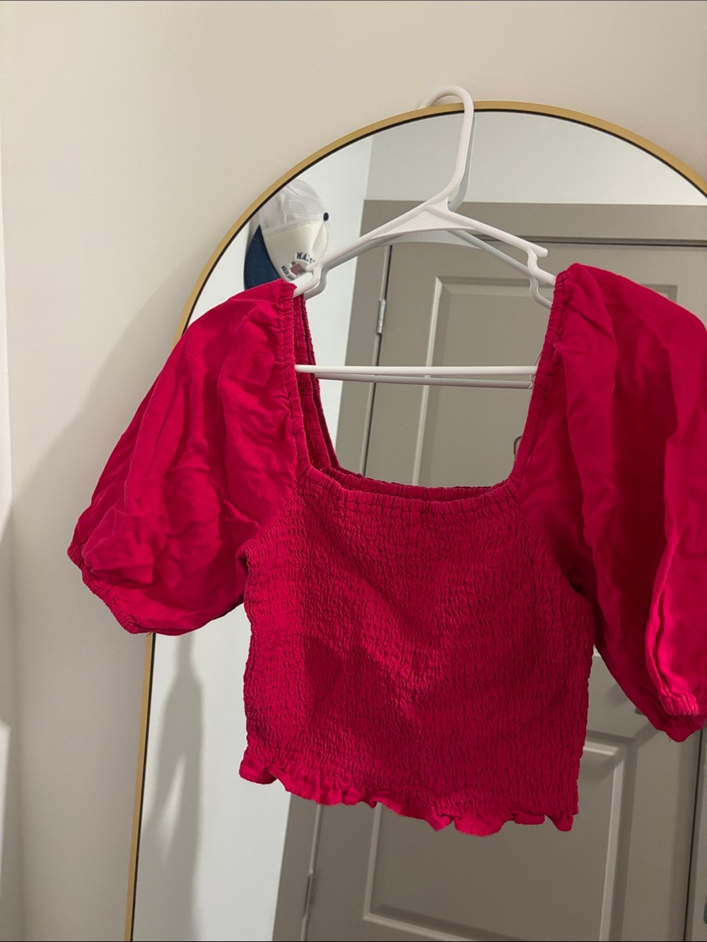 Universal Thread Hot Pink Smocked Puff Sleeve Crop Top